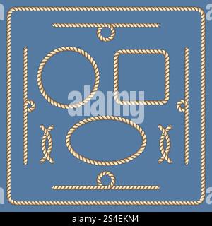 Nautical ropes vector frames set. Marine rope pattern line illustration. Nautical ropes vector frames set Stock Vector