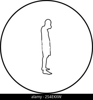 Man covering his mouth Silhouette concept close mouth shock grief icon black color outline vector illustration flat style simple image in circle round Stock Vector