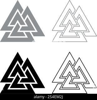 Valknut sign symblol icon set grey black color vector illustration outline flat style simple image Stock Vector