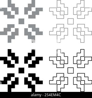 Scandinavian pattern icon set grey black color vector illustration outline flat style simple image Stock Vector