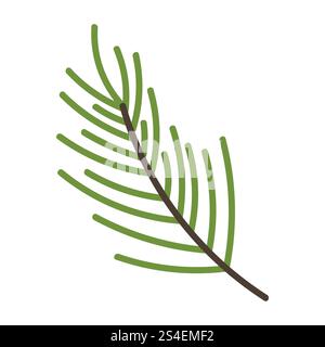 Cute cartoon fir tree branch in flat style. Merry Christmas design element isolated on white background. Stock Vector