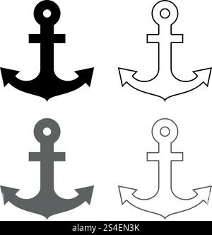 Ship anchor for marine nautical design icon set grey black color vector illustration outline flat style simple image Stock Vector