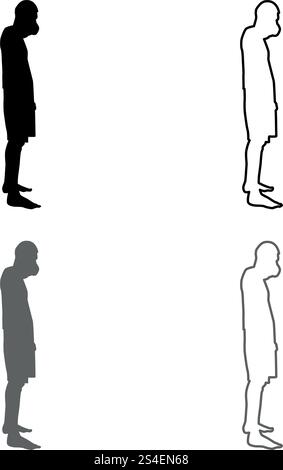 Man covering his mouth Silhouette concept close mouth shock grief icon set grey black color vector illustration outline flat style simple image Stock Vector