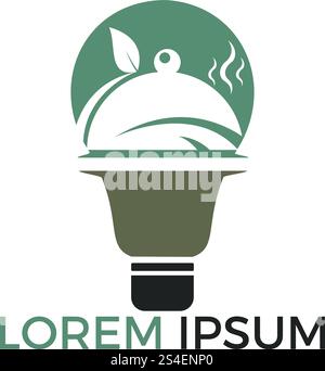 Light bulb and Food logo design. Food idea concept design. Cooking ideas abstract vector sign. Stock Vector