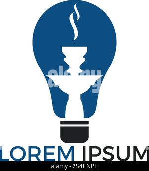 Hookah and Light bulb logo design. Hookah emblem glowing neon sign. Stock Vector