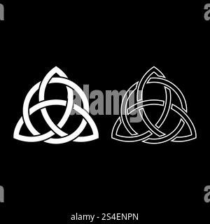 Triquetra in circle Trikvetr knot shape Trinity knot icon set white color illustration flat outline style simple image Stock Vector