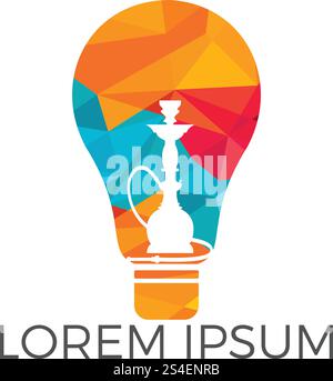 Hookah and Light bulb logo design. Hookah emblem glowing neon sign. Stock Vector
