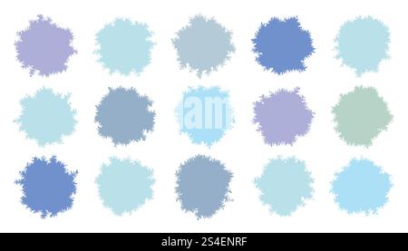 Winter frost round badges, stickers. Grunge round textured stains isolated on white background. Stock Vector