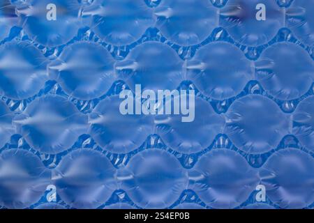 Cushions bubble wrap on blue background, abstract texture backdrop Stock Photo