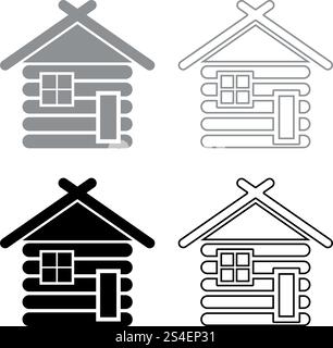 Wooden house Barn with wood Modular log cabins Wood cabin modular homes icon set grey black color vector illustration outline flat style simple image Stock Vector