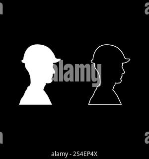 Avatar builder architect engineer in helmet view icon set white color illustration flat outline style simple image Stock Vector