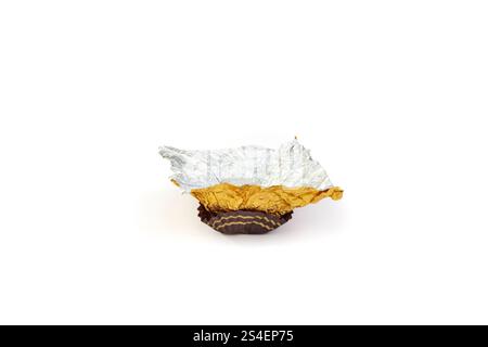 Aluminium tin foil, empty chocolate candy packaging for product placement, full screen Stock Photo