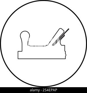 Jointer plane with wood icon black color outline vector illustration flat style simple image in circle round Stock Vector