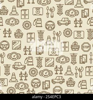 Car travel seamless pattern - travel background with car, map, canister and other transportation icons. Vector illustration. Car travel seamless pattern - travel background Stock Vector