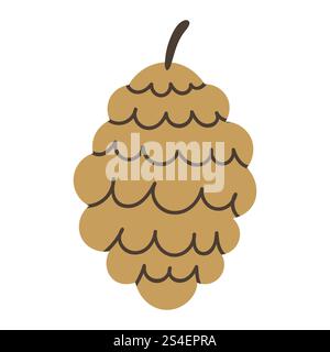 Cute cartoon pine cone in flat style. Winter holidays design element isolated on white background. Stock Vector