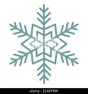 Cute cartoon blue thin line snowflake  in flat style isolated on white background. Stock Vector