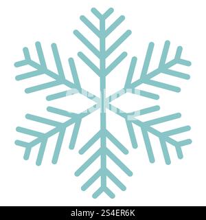 Cute cartoon blue thin line snowflake  in flat style isolated on white background. Stock Vector