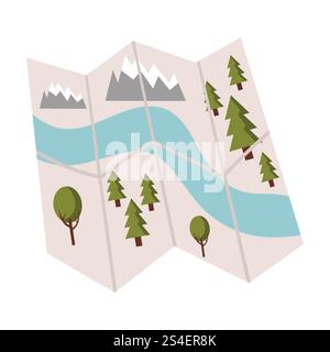 Cartoon camping area map in flat style isolated on white background. Stock Vector