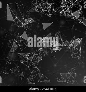 Fractal polygonal shapes connecting by lines with dots vector background. Fractal pattern network abstract, background polygon structure illustration. Fractal polygonal shapes connecting by lines with dots vector background Stock Vector
