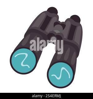 Cartoon camping binoculars in flat style isolated on white background. Stock Vector