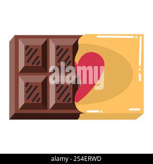 Cute cartoon chocolate bar with heart in flat style. Happy Valentines day present. Stock Vector