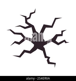 A hole in the ground surrounded by cracks, representing a damaged surface. The broken floor shows textured damage with visible fractures. Stock Vector