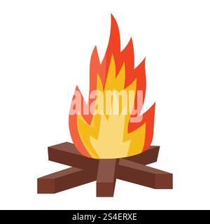 Cartoon camping bonfire in flat style isolated on white background. Stock Vector