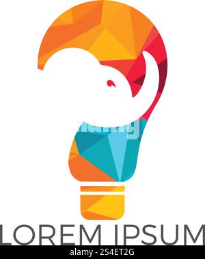 Elephant and light bulb logo design. Wise elephant children educational institute and organization concept design. Stock Vector