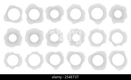 Line art, thin lines in the circle, ring. Abstract vertical wavy stripes on white background isolated. Round frames with lines, organic shapes. Wavy r Stock Vector