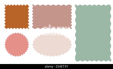 Cute wavy square and round templates for text isolated on white background. Backdrops, frames. Stock Vector