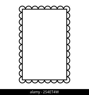 Black Outline Square Frame with Frills  Edges Isolated on White. Zig Zag Wiggly Border. Stock Vector