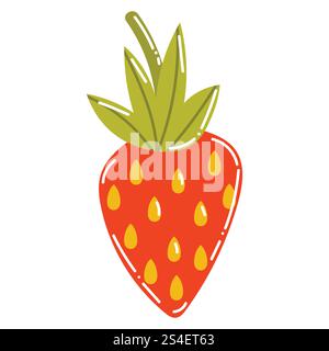 Cute cartoon strawberry in flat style. Summer berry isolated on white background. Stock Vector