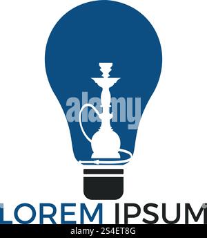 Hookah and Light bulb logo design. Hookah emblem glowing neon sign. Stock Vector