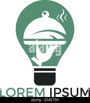 Light bulb and Food logo design. Food idea concept design. Cooking ideas abstract vector sign. Stock Vector