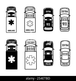 Ambulance and police cars icons on white background. Vector illustration. Ambulance and police cars icons on white background Stock Vector