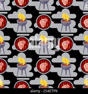 BBQ seamless pattern design with meat - food background barbecue pattern, vector illustration. BBQ seamless pattern design with meat - food background Stock Vector