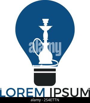 Hookah and Light bulb logo design. Hookah emblem glowing neon sign. Stock Vector