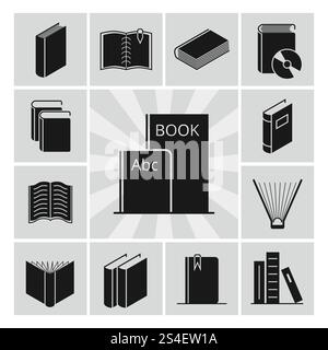 Black books silhouettes icons collection. Learning symbol book. Vector illustration. Black books silhouettes icons collection Stock Vector