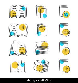 Hand drawn line book icons on white background. Sketch drawing books. Vector illustration. Hand drawn line book icons on white background Stock Vector