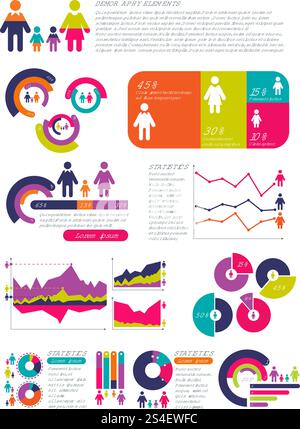 People population vector infographics with business charts, diagrams and man woman icons. Global economic concept. People population and demography chart visualization illustration. People population vector infographics with business charts, diagrams and man woman icons. Global economic concept Stock Vector