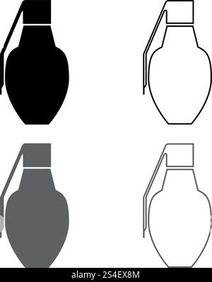 Grenade icon set grey black color vector illustration outline flat style simple image Stock Vector