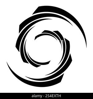 Halftone round element, twister, halftone circular texture with lines, tattoo tornado Stock Vector