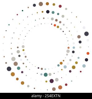 Colorful halftone round element, twister, halftone circular texture with dots, radial halftone tornado Stock Vector