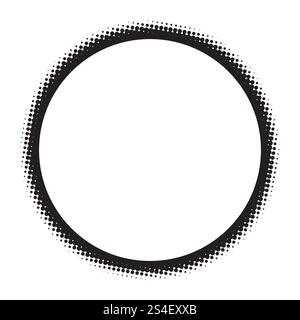 Black halftone frame isolated o white. Dotted retro pop art style round border. Textured grunge design element. Stock Vector
