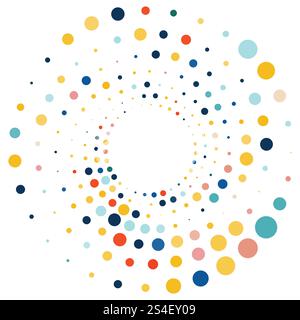 Colorful halftone round element, twister, halftone circular texture with dots, radial halftone tornado Stock Vector