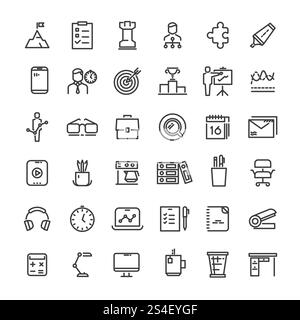 Office and time management icons collection. Strategy and hierarchy, tactics and goal, vector illustration. Office and time management icons collection Stock Vector