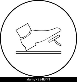 Foot pushing the pedal gas pedal brake pedal auto service concept icon black color outline vector illustration flat style simple image in circle round Stock Vector
