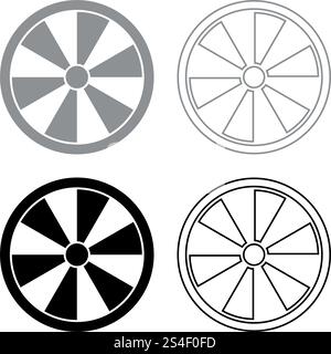 Viking shield icon set grey black color vector illustration outline flat style simple image Stock Vector