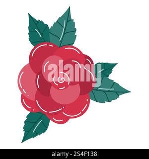 Cute cartoon rose flower in flat style.  Symbol of love. Stock Vector