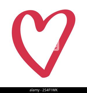 Cute red cartoon hand drawn heart shape in doodle style. Stock Vector